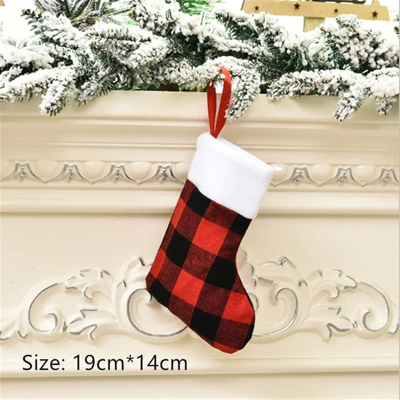 Merry Christmas New Year Red and Black Plaid Christmas Candy Bag Christmas Stocking Christmas Gift Kids Christmas Decoration - Memories-Made.