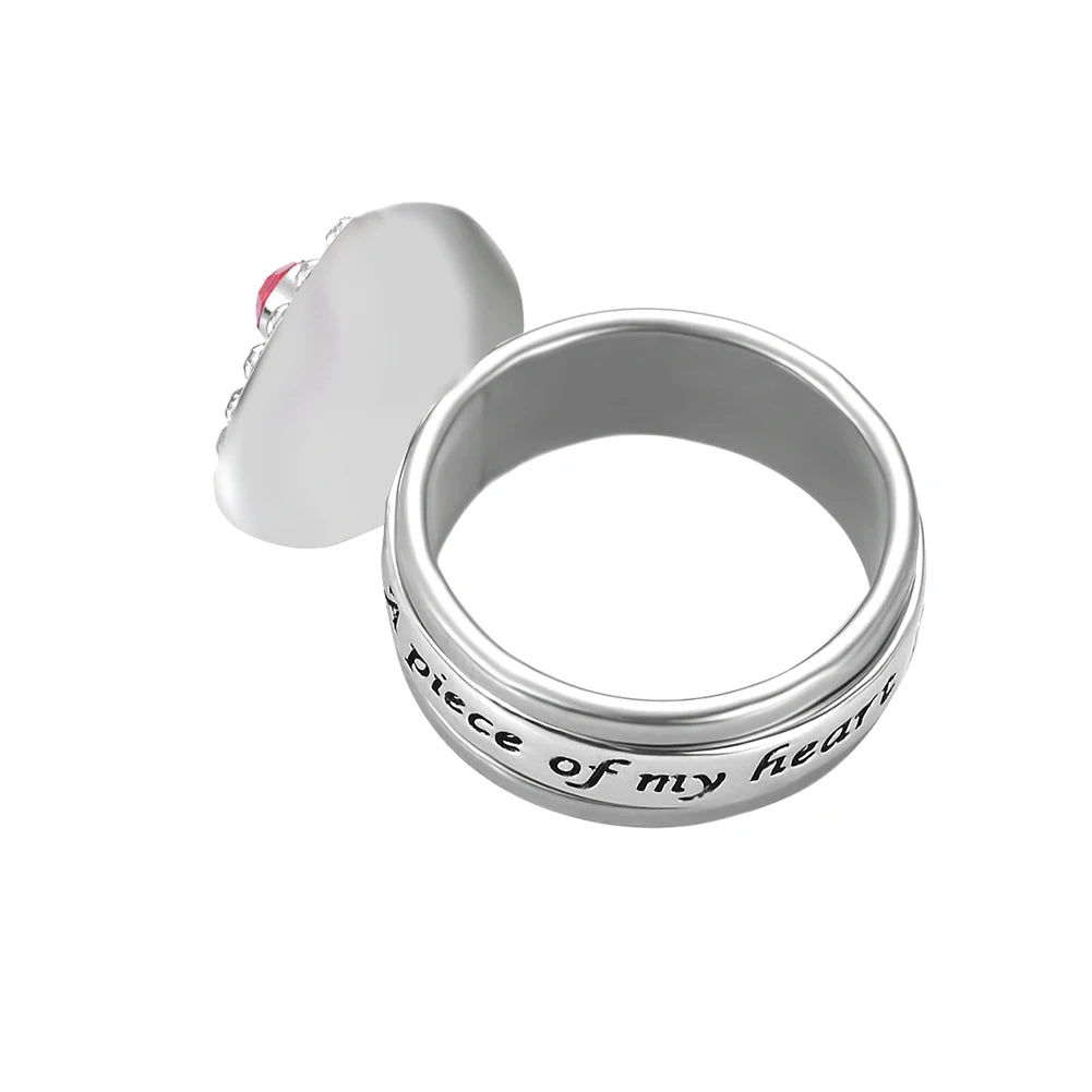 A Piece of My Heart Lives in Heaven Memorial Jewellery Heart Urn Ring Ashes Keepsake - Memories-Made.
