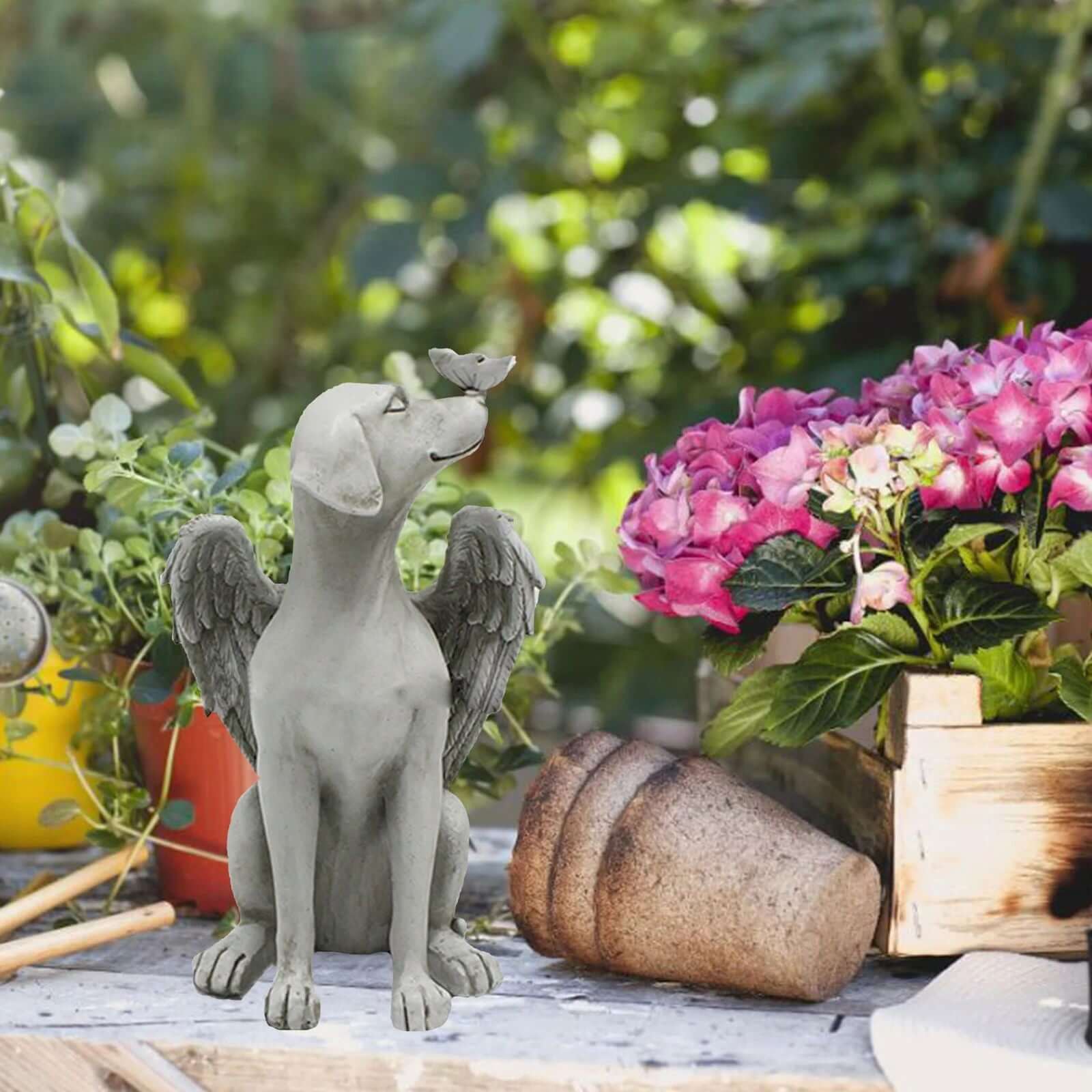 Angel Dog Butterfly Puppy Statue Sculpture Outdoor Garden Resin Decor Angel'S Wing Resin Garden Yard Backyard Ornament Figurines - Memories-Made.