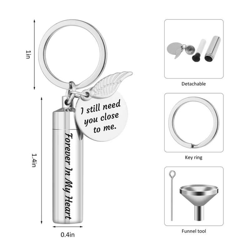 Beautiful Cylinder Cremation Keychain DIY Pendant for Human/Pet Ashes Angel Wing Urn Keychain Memorial Ashes Jewellery Gift - Memories-Made.