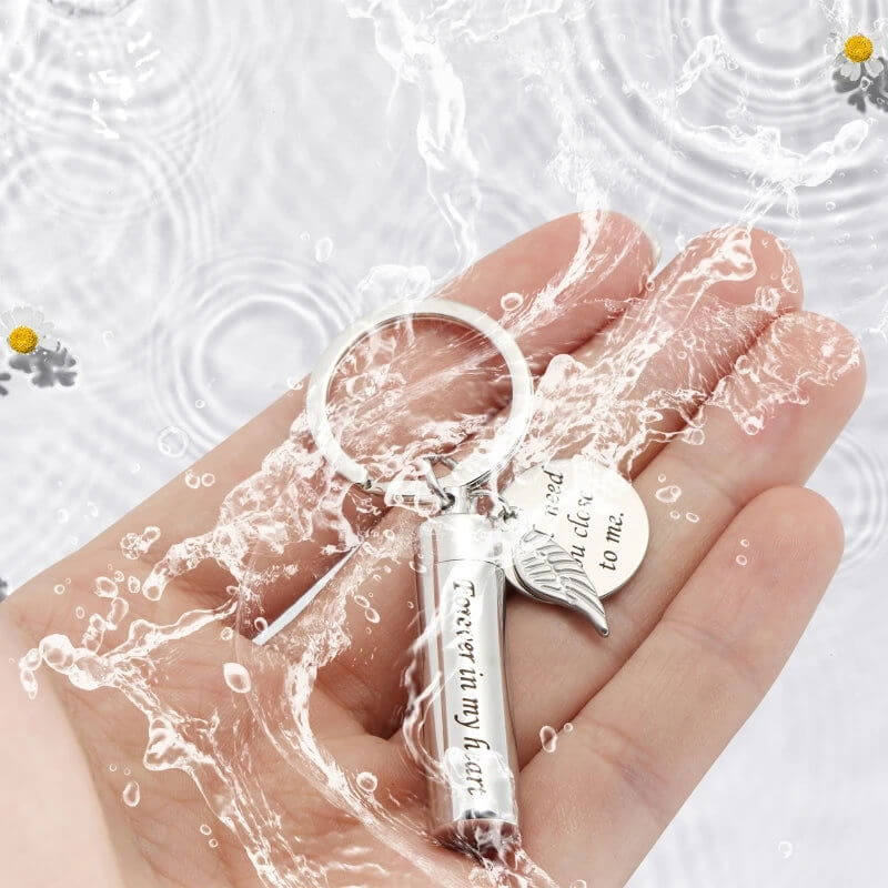 Beautiful Cylinder Cremation Keychain DIY Pendant for Human/Pet Ashes Angel Wing Urn Keychain Memorial Ashes Jewellery Gift - Memories-Made.