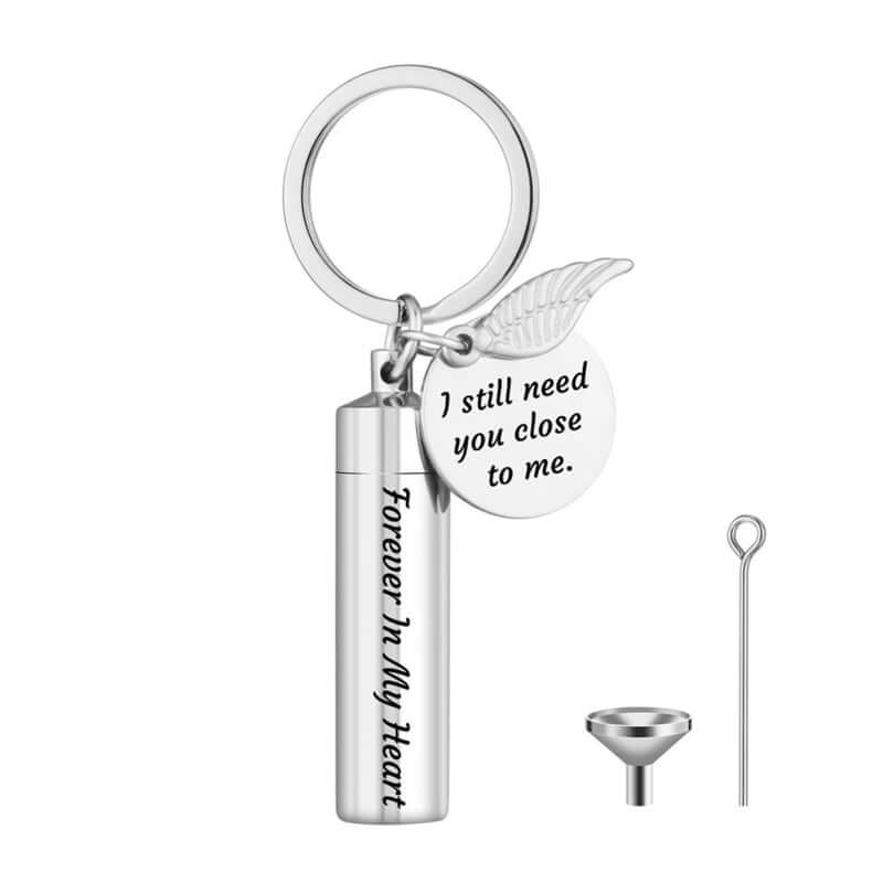 Beautiful Cylinder Cremation Keychain DIY Pendant for Human/Pet Ashes Angel Wing Urn Keychain Memorial Ashes Jewellery Gift - Memories-Made.