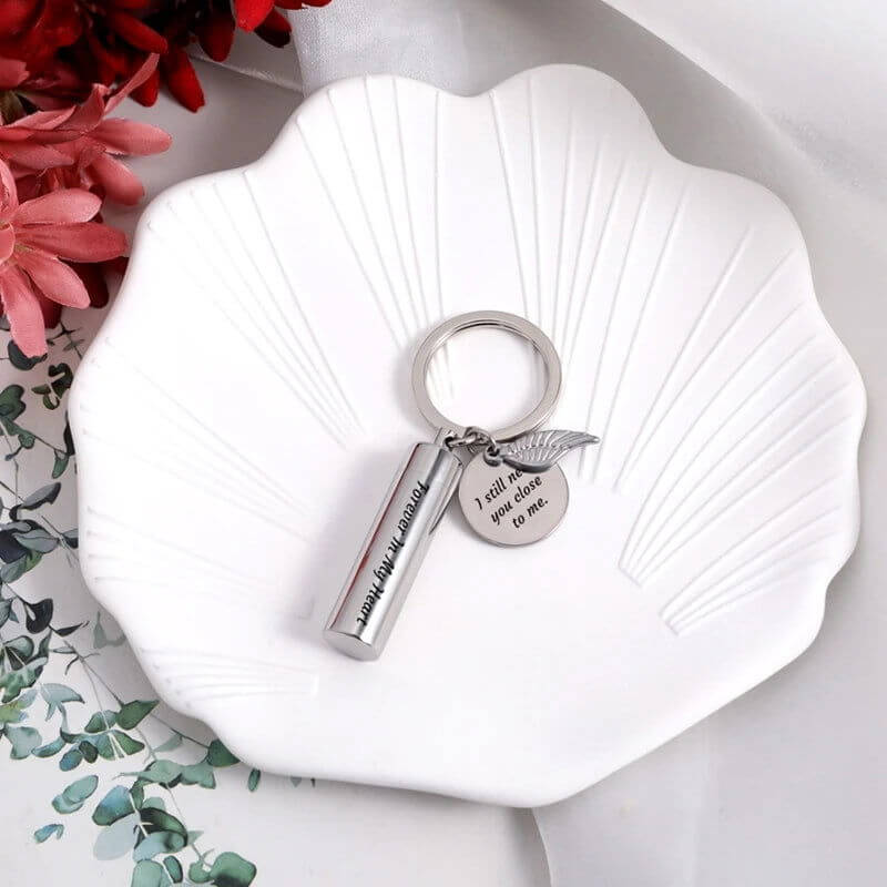 Beautiful Cylinder Cremation Keychain DIY Pendant for Human/Pet Ashes Angel Wing Urn Keychain Memorial Ashes Jewellery Gift - Memories-Made.