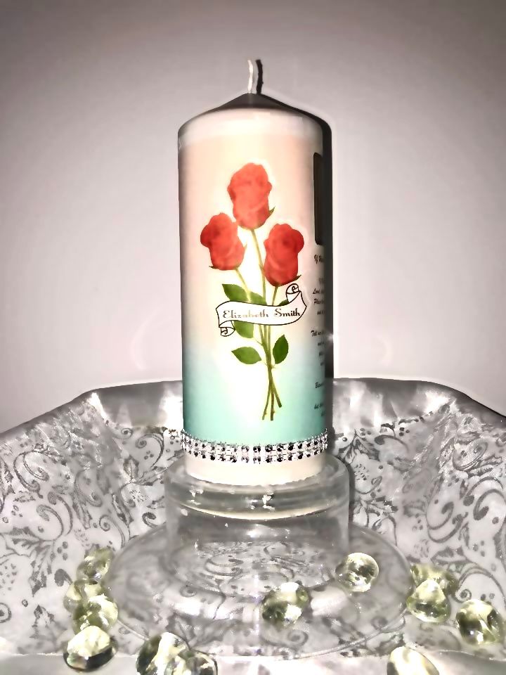 Beautiful Rose Candle Tribute For Mum - 20cm - If roses grow in heaven....... - Memories-Made.