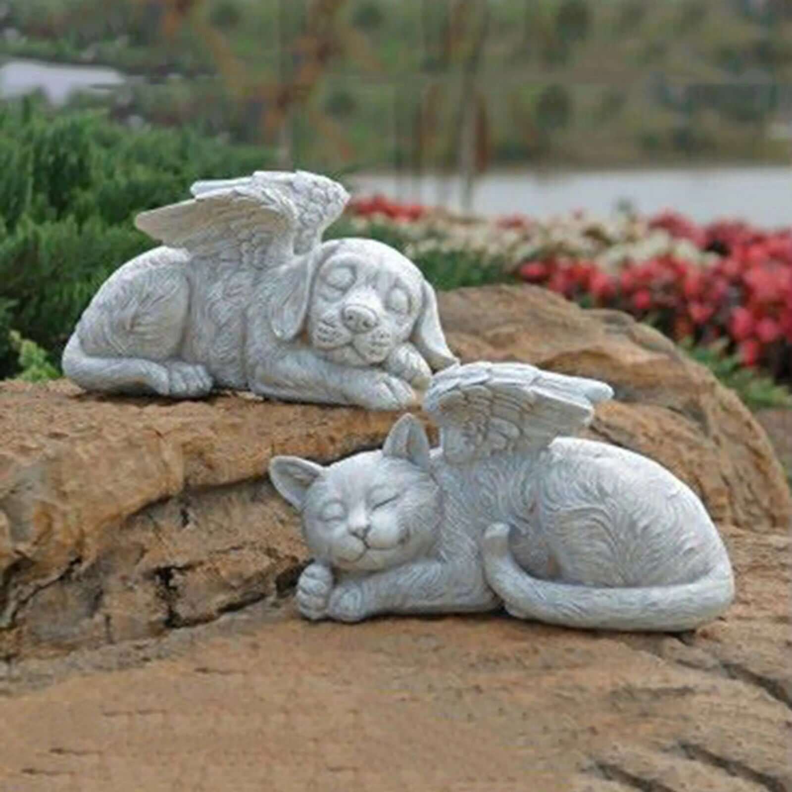 Dog Cat Angel Pet Memorial Grave Marker Statue Resin to Commemorate the Lost Pets for Garden Tombstones Lawn Decoration - Memories-Made.