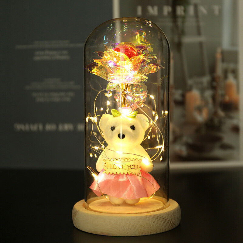 Everlasting Colorful Rose in Glass Dome with LED Lights - Perfect for Valentine's, Mother's Day, Birthdays, and Weddings - Memories-Made.