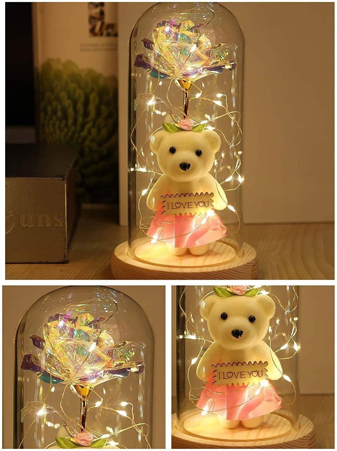 Everlasting Colorful Rose in Glass Dome with LED Lights - Perfect for Valentine's, Mother's Day, Birthdays, and Weddings - Memories-Made.