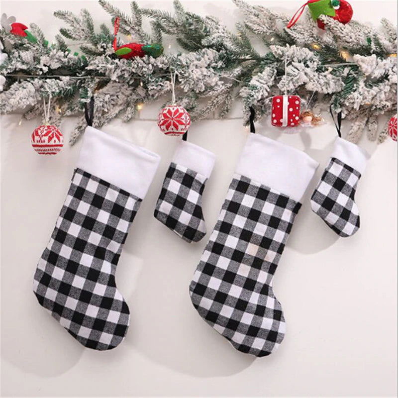 Merry Christmas New Year Red and Black Plaid Christmas Candy Bag Christmas Stocking Christmas Gift Kids Christmas Decoration - Memories-Made.