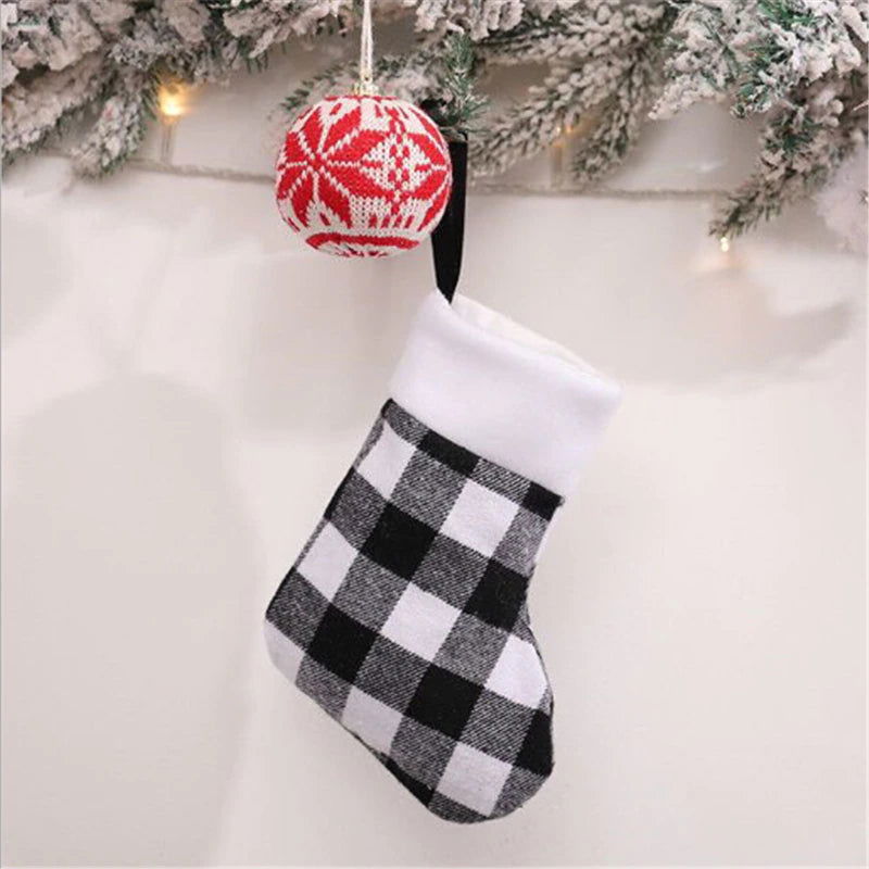 Merry Christmas New Year Red and Black Plaid Christmas Candy Bag Christmas Stocking Christmas Gift Kids Christmas Decoration - Memories-Made.