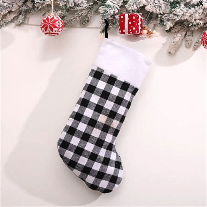Merry Christmas New Year Red and Black Plaid Christmas Candy Bag Christmas Stocking Christmas Gift Kids Christmas Decoration - Memories-Made.