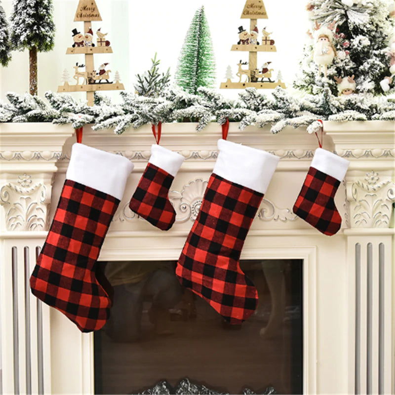 Merry Christmas New Year Red and Black Plaid Christmas Candy Bag Christmas Stocking Christmas Gift Kids Christmas Decoration - Memories-Made.