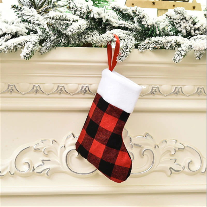 Merry Christmas New Year Red and Black Plaid Christmas Candy Bag Christmas Stocking Christmas Gift Kids Christmas Decoration - Memories-Made.