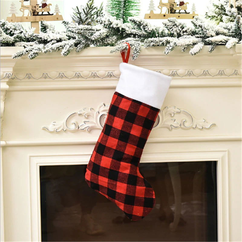 Merry Christmas New Year Red and Black Plaid Christmas Candy Bag Christmas Stocking Christmas Gift Kids Christmas Decoration - Memories-Made.