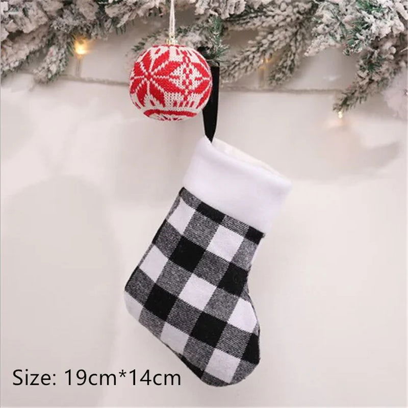 Merry Christmas New Year Red and Black Plaid Christmas Candy Bag Christmas Stocking Christmas Gift Kids Christmas Decoration - Memories-Made.