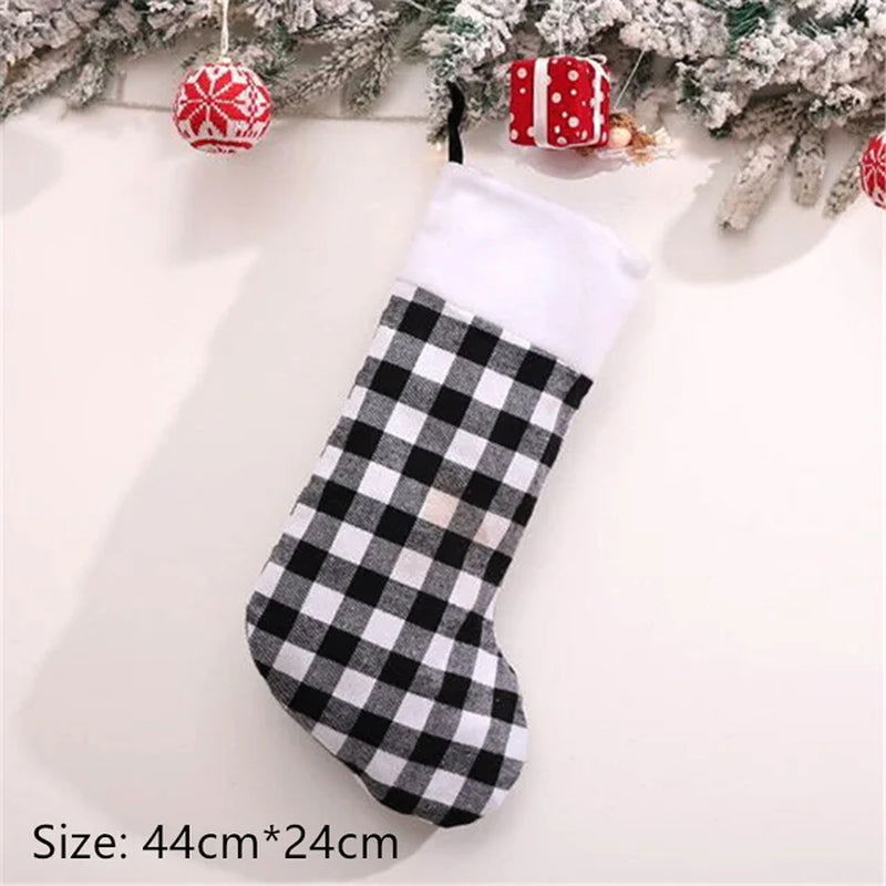 Merry Christmas New Year Red and Black Plaid Christmas Candy Bag Christmas Stocking Christmas Gift Kids Christmas Decoration - Memories-Made.