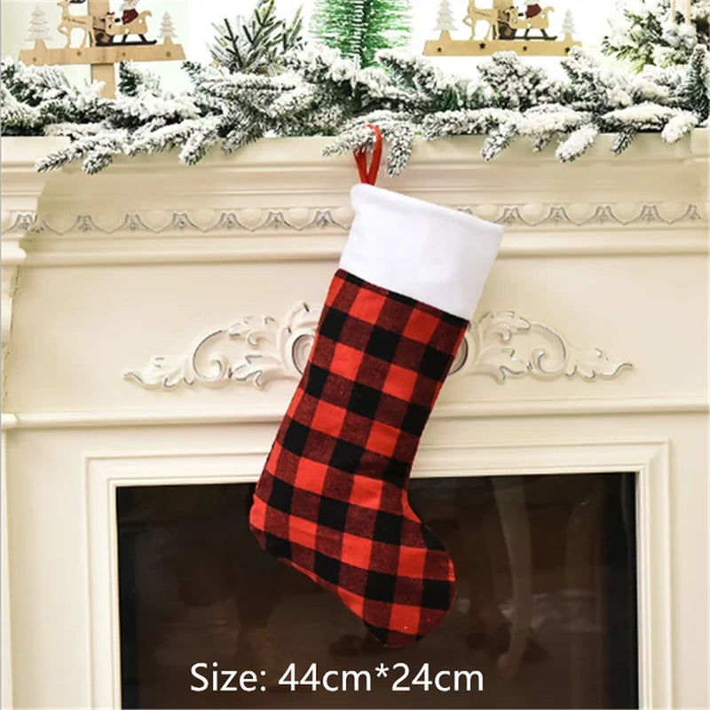 Merry Christmas New Year Red and Black Plaid Christmas Candy Bag Christmas Stocking Christmas Gift Kids Christmas Decoration - Memories-Made.