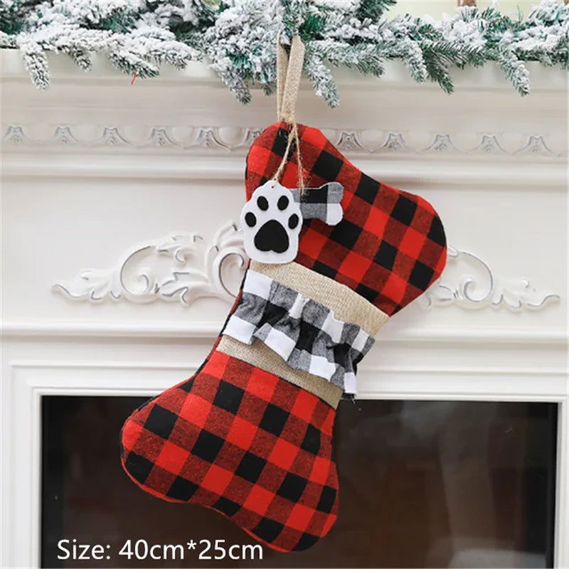 Merry Christmas New Year Red and Black Plaid Christmas Candy Bag Christmas Stocking Christmas Gift Kids Christmas Decoration - Memories-Made.