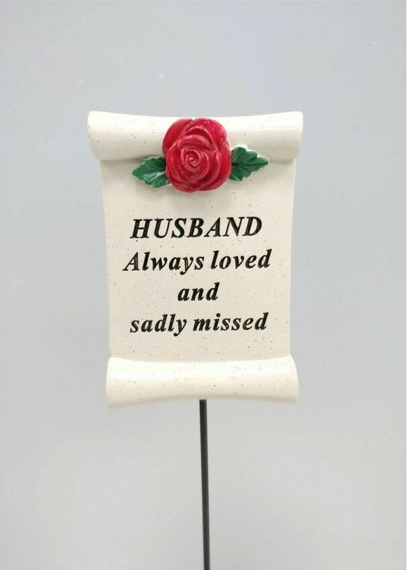 Red Rose Scroll Memorial Stick Remembrance Plaque Tribute Spike Grave Side Stake - Memories-Made.
