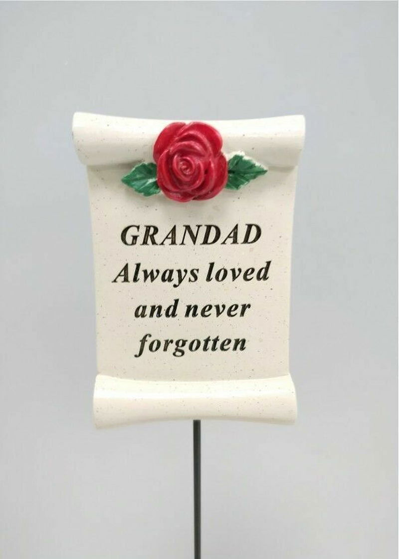 Red Rose Scroll Memorial Stick Remembrance Plaque Tribute Spike Grave Side Stake - Memories-Made.