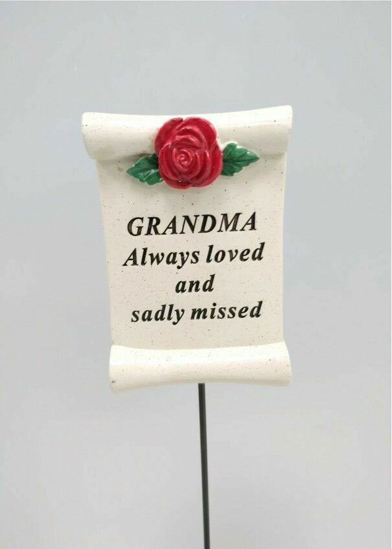 Red Rose Scroll Memorial Stick Remembrance Plaque Tribute Spike Grave Side Stake - Memories-Made.