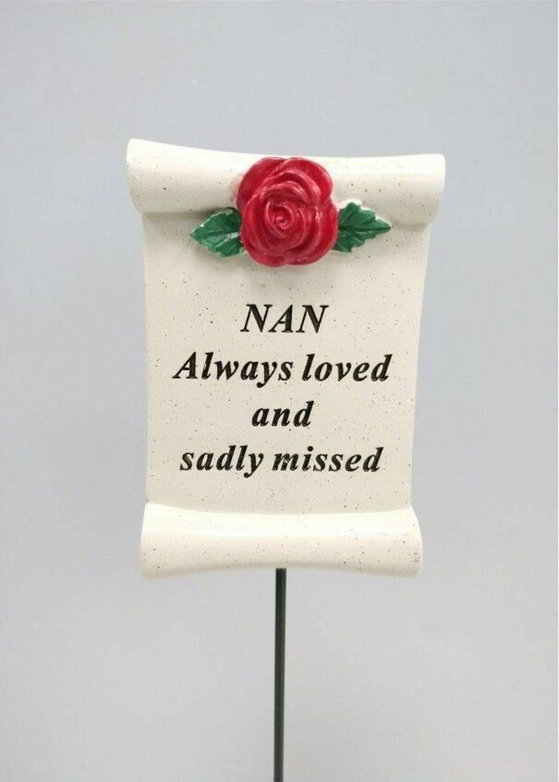 Red Rose Scroll Memorial Stick Remembrance Plaque Tribute Spike Grave Side Stake - Memories-Made.