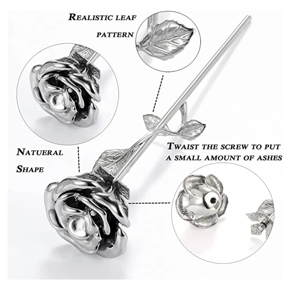 Rose Flower Keepsake Urns for Human Ashes Memorials Urn Locket - Long Stem Rose Flower Cremation Urns Funeral for Ashes - Memories-Made.